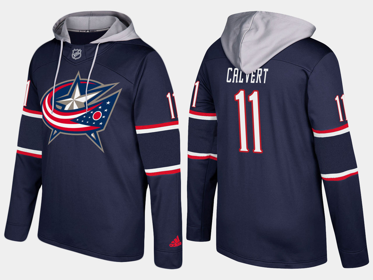 Men NHL Columbus blue jackets 11 matt calvert navy blue hoodie